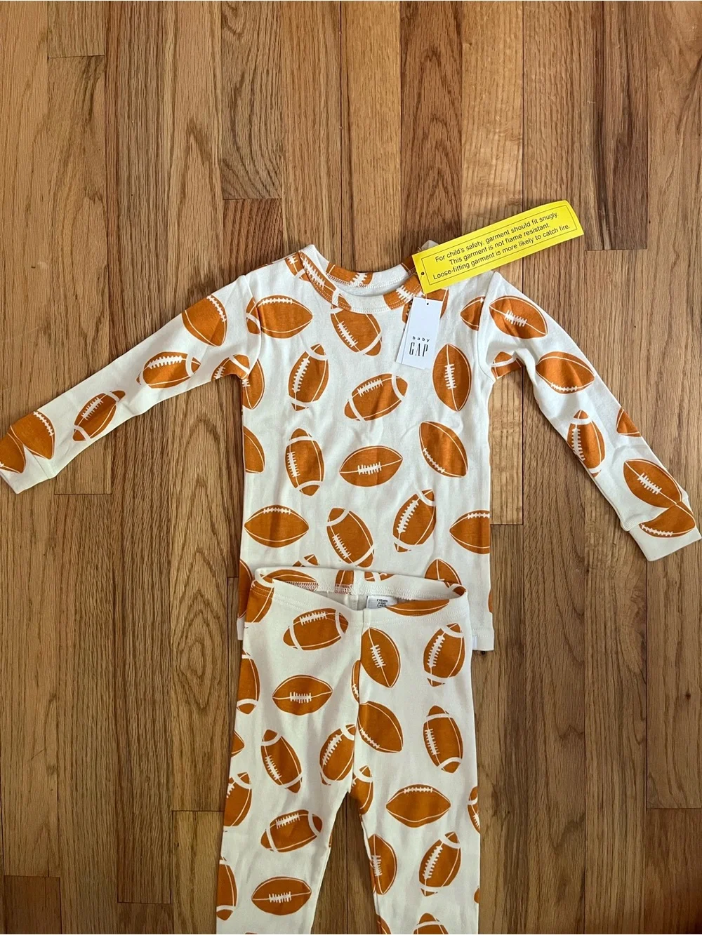 GAP Kids White & Orange Football Print Pajama Set NWT